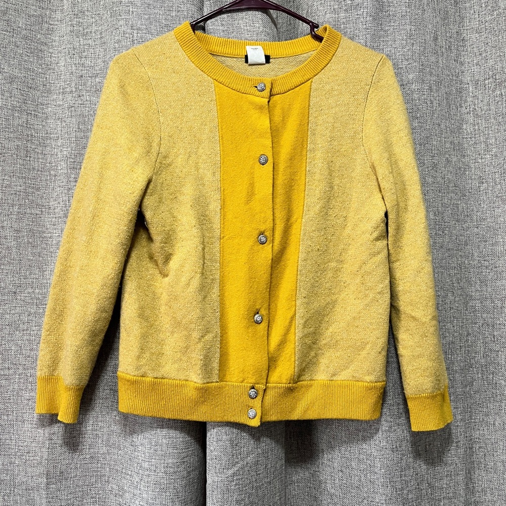 J Crew Wool & Cashmere Cardigan Yellow Vintage Style Beautiful Buttons M